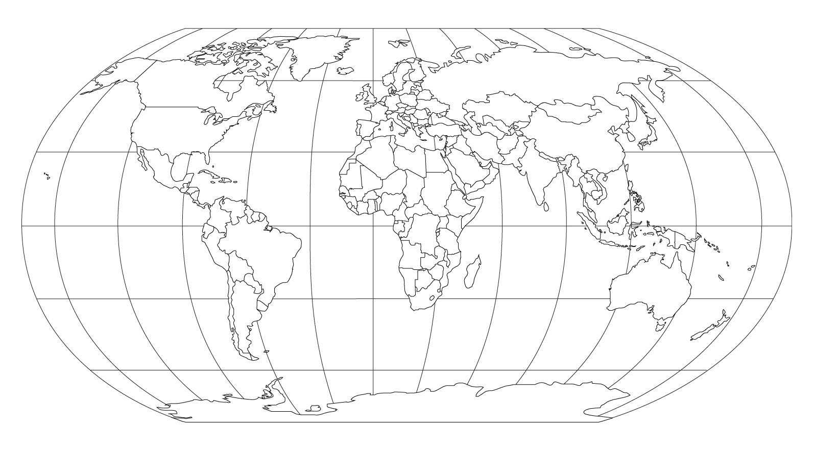 世界地图全图黑白线稿